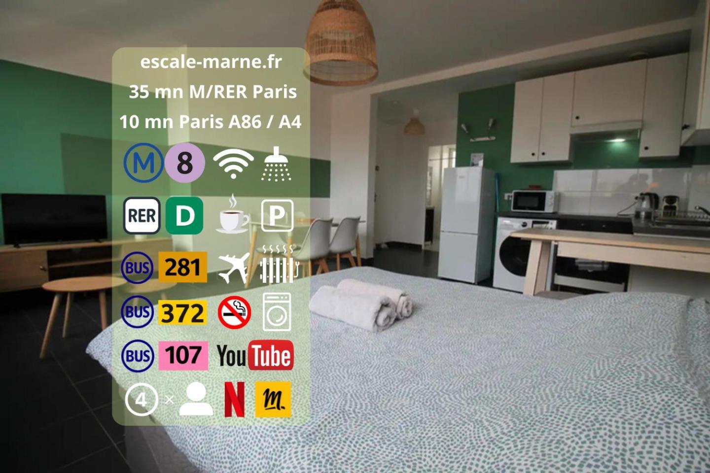 Escale-Marne Fr - 201 - Free Parking - Free Luggage Storage - All Equipped - Linen Included - Washing Machine - Luxury Emma Mattress 160X200 - 10Mn Walk Metro 8 - Rer A - Panoramic View - From 1 To 6 Guests Maisons-Alfort Exterior foto